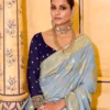 Ash Blue Banarasi Silk Work Pre Stitched Saree 1541 (1)