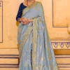 Ash Blue Banarasi Silk Work Pre Stitched Saree 1541