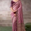 Baby Pink Zari Work Crepe Pre Stitched Saree   7803