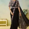 Black Satin Silk Heavy Embroidered Ready To Wear Saree  25710