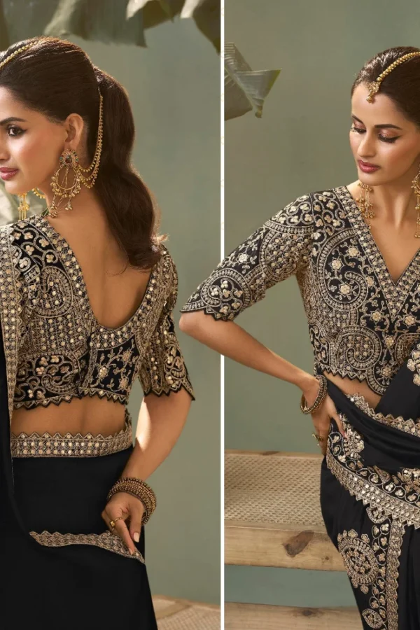 Black Silk Zari Work Ready To Wear Saree   8106 (1)