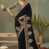 Black Silk Zari Work Ready To Wear Saree   8106