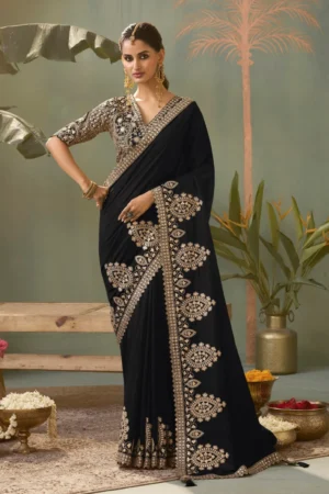 Black Silk Zari Work Ready To Wear Saree   8106