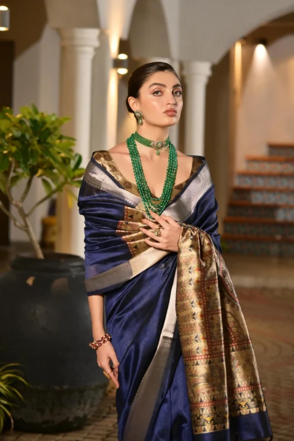 Blue Khadi Silk Pre Stitched Saree   33004 (1)