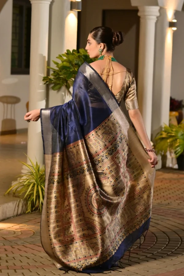 Blue Khadi Silk Pre Stitched Saree   33004 (2)