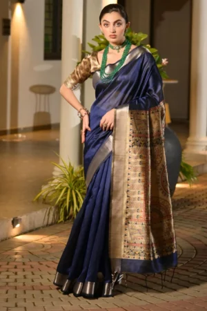 Blue Khadi Silk Pre Stitched Saree   33004