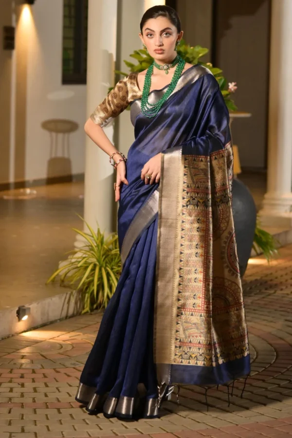 Blue Khadi Silk Pre Stitched Saree   33004