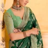 Bottle Green Banarasi Silk Work Pre Stitched Saree 1547 (1)