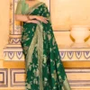Bottle Green Banarasi Silk Work Pre Stitched Saree 1547