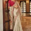 Cream Pure Jacquard Silk Pre Stitched Saree   7806