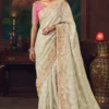 Creamish Heavy Embroidered Silk Saree 463