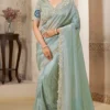 Cyan Organza Tissue Handwork One Minute Saree   25817