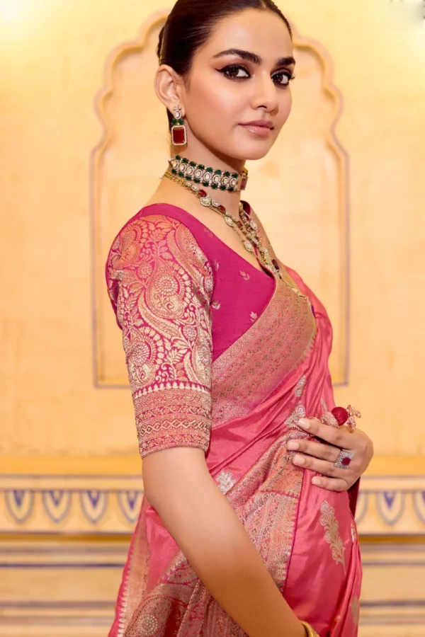 Gajari Banarasi Silk Work Pre Stitched Saree 1546 (1)