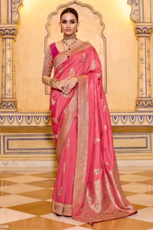 Gajari Banarasi Silk Work Pre Stitched Saree 1546