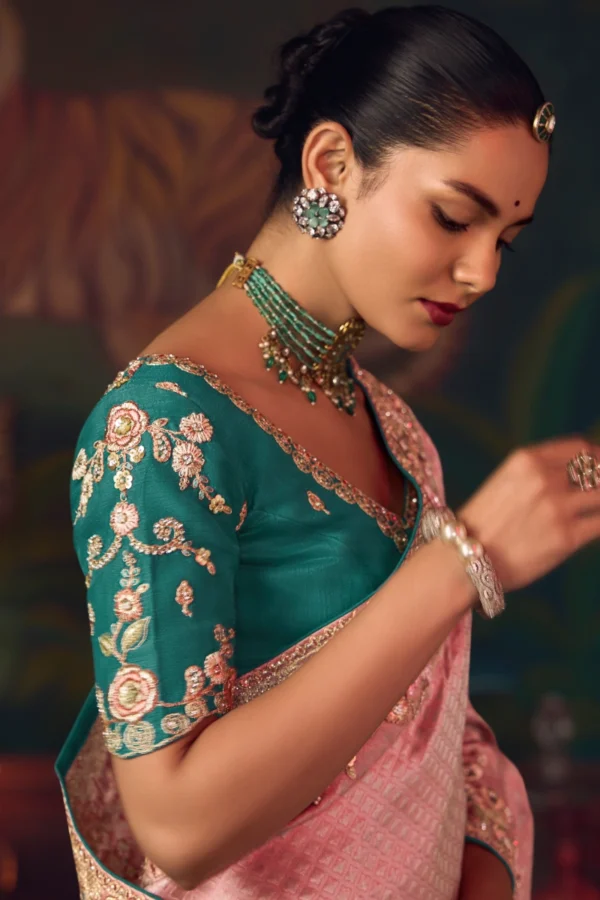 Gajari Pink Heavy Embroidered Silk Saree 467 (1)