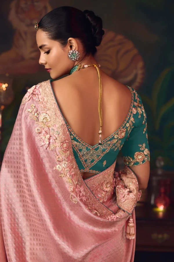 Gajari Pink Heavy Embroidered Silk Saree 467 (2)