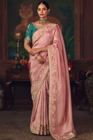 Gajari Pink Heavy Embroidered Silk Saree 467