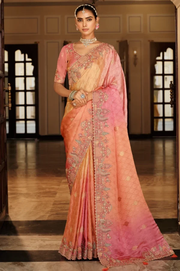 Gajari Pure Jacquard Silk Pre Stitched Saree   7803