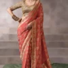 Gajari Zari Work Crepe Pre Stitched Saree   7805