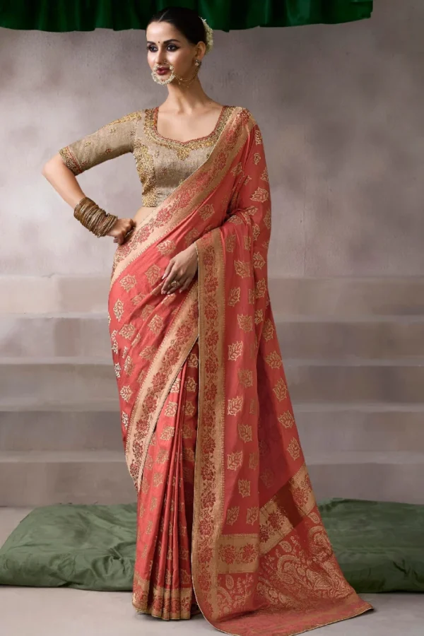 Gajari Zari Work Crepe Pre Stitched Saree   7805