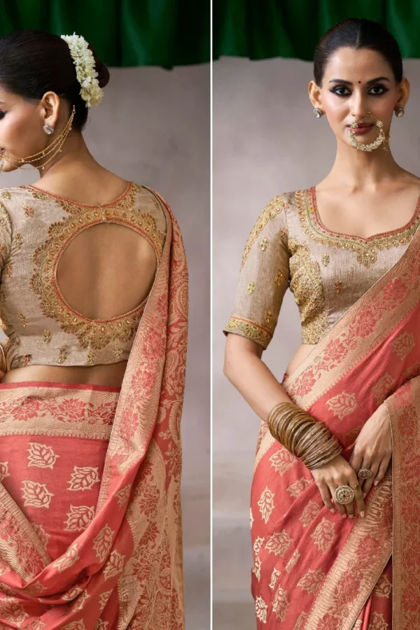 Gajari Zari Work Crepe Pre Stitched Saree   7805Gajari Zari Work Crepe Pre Stitched Saree   7805