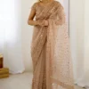 Gold Soft Net Sequins One Minute Saree