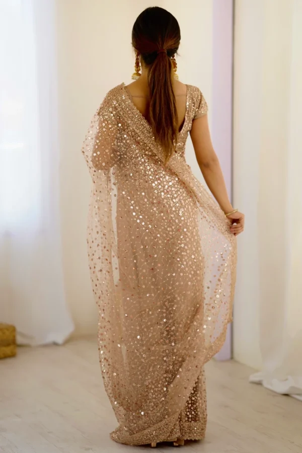 Gold Soft Net Sequins One Minute Saree (2)