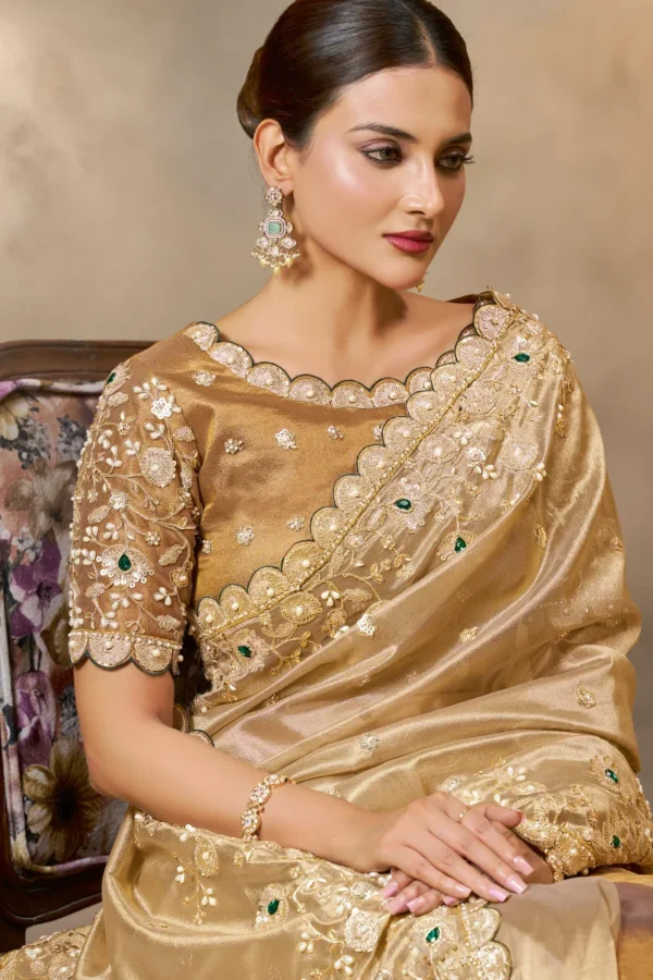 Golden Pure Tissue Silk Zari Ready To Wear Saree   25808 (1)