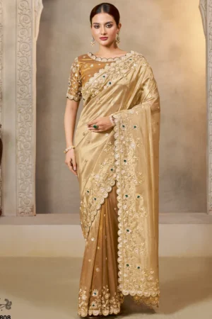 Golden Pure Tissue Silk Zari Ready To Wear Saree   25808