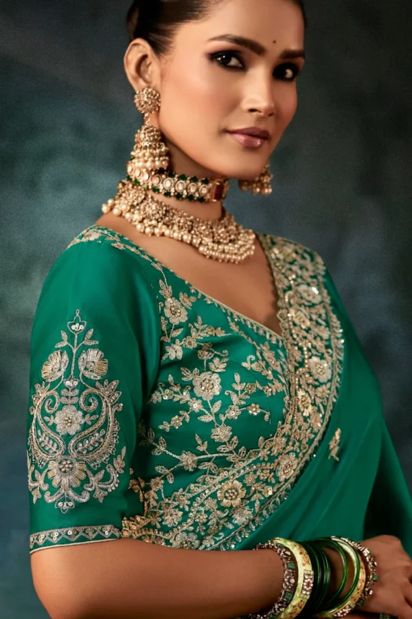 Green Pure Silk Heavy Work Pre Stitched Saree 5547 (1)