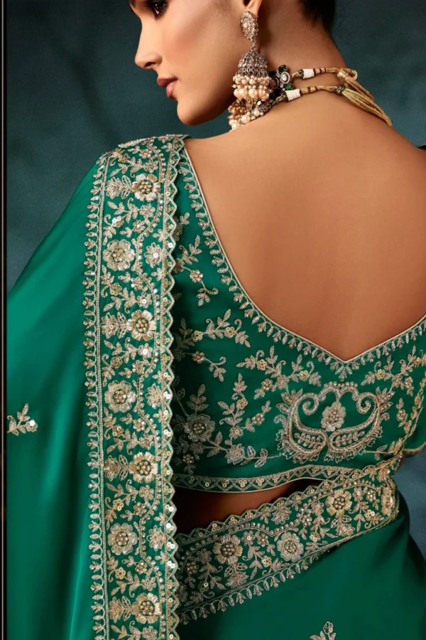 Green Pure Silk Heavy Work Pre Stitched Saree 5547 (2)