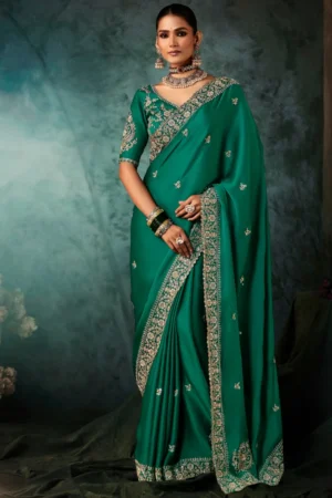 Green Pure Silk Heavy Work Pre Stitched Saree 5547