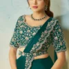 Green Satin Silk Heavy Embroidered Ready To Wear Saree  25707 (1)