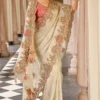 Ivory Pure Jacquard Silk Pre Stitched Saree   7809