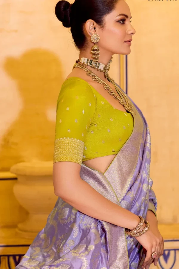 Lavendar Banarasi Silk Work Pre Stitched Saree 1548 (1)