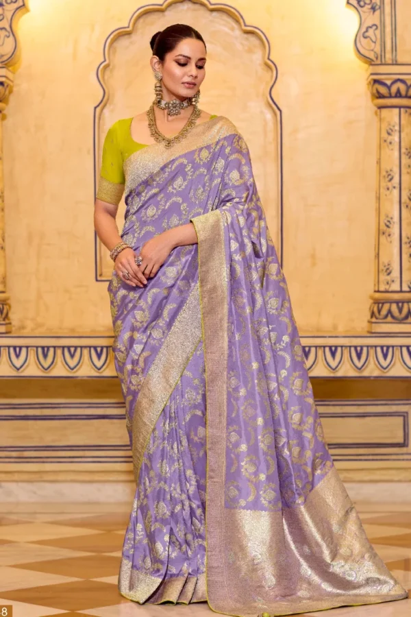 Lavendar Banarasi Silk Work Pre Stitched Saree 1548
