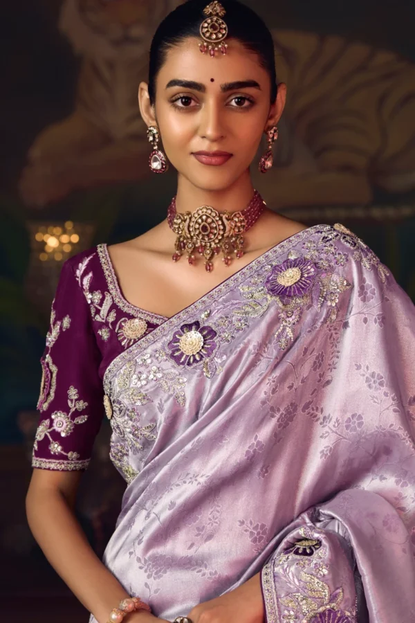 Lavendar Heavy Embroidered Silk Saree 469 (1)