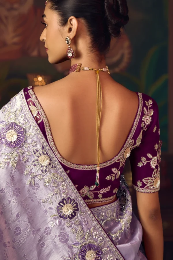 Lavendar Heavy Embroidered Silk Saree 469 (2)