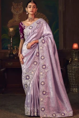 Lavendar Heavy Embroidered Silk Saree 469