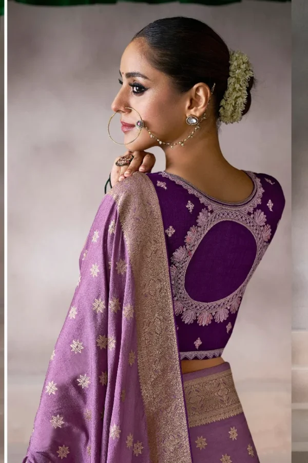 Lavendar Zari Work Crepe Pre Stitched Saree   7807 (1)