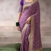 Lavendar Zari Work Crepe Pre Stitched Saree   7807