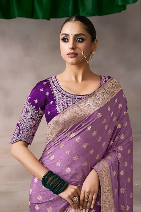Lavendar Zari Work Crepe Pre Stitched Saree   7807 (2)