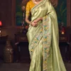 Lemon Green Heavy Embroidered Silk Saree 468