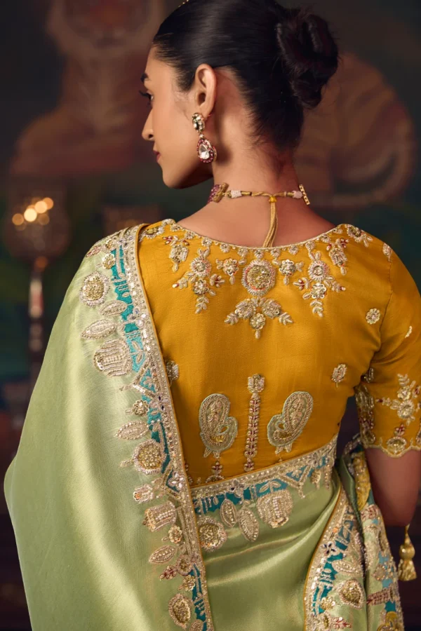 Lemon Green Heavy Embroidered Silk Saree 468 (2)