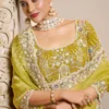 Lemon Green Organza Satin Handwork Ready To Wear Saree   25818 (1)