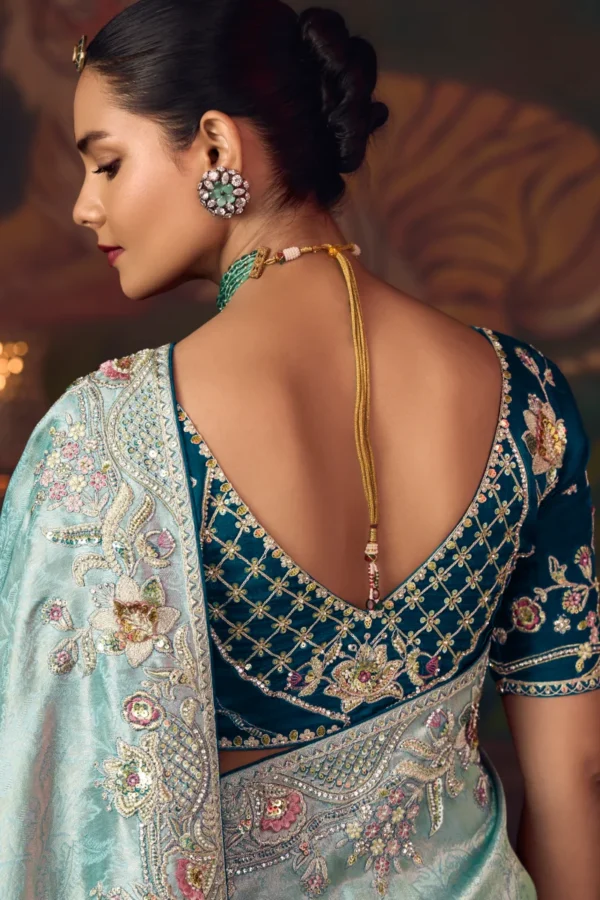 Light Blue Heavy Embroidered Silk Ready To Wear Saree 461 (1)