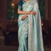 Light Blue Heavy Embroidered Silk Ready To Wear Saree 461