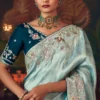 Light Blue Heavy Embroidered Silk Ready To Wear Saree 461 (2)