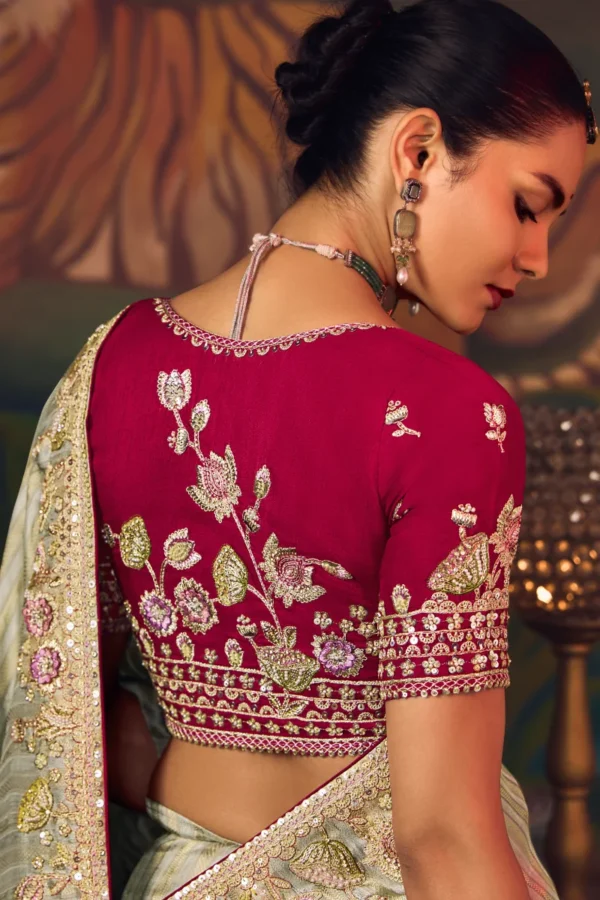 Light Green Heavy Embroidered Silk Saree 470 (1)