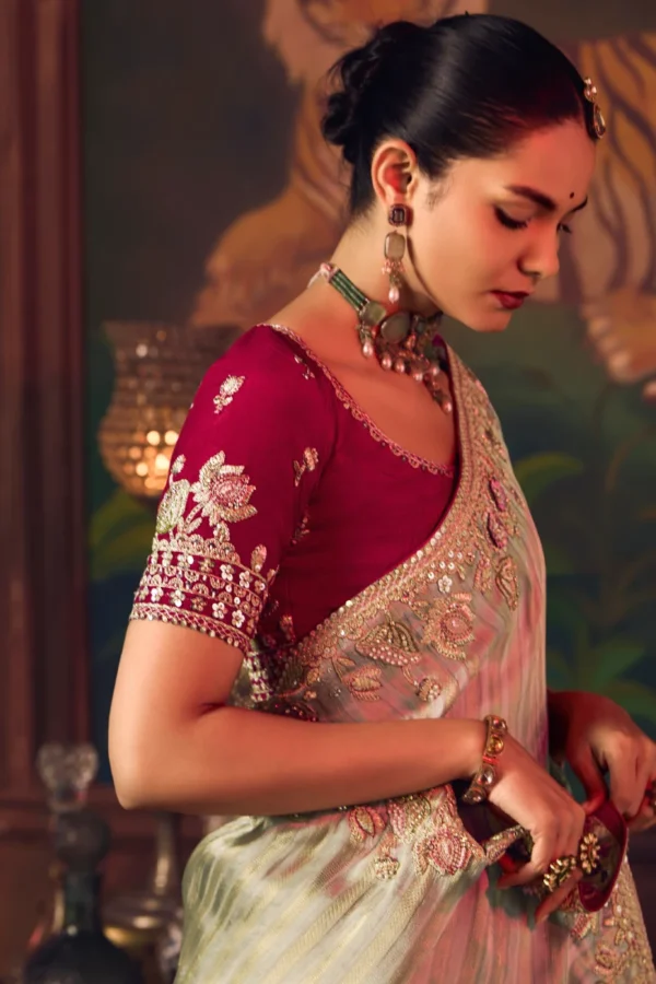 Light Green Heavy Embroidered Silk Saree 470 (2)